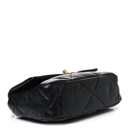 Medium Quilted Lambskin Flap Shoulder Bag - Black