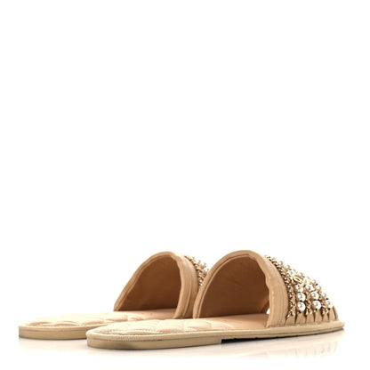 Chanel Lambskin Women's Pearl Chain Flat Slipper Sandals M Beige