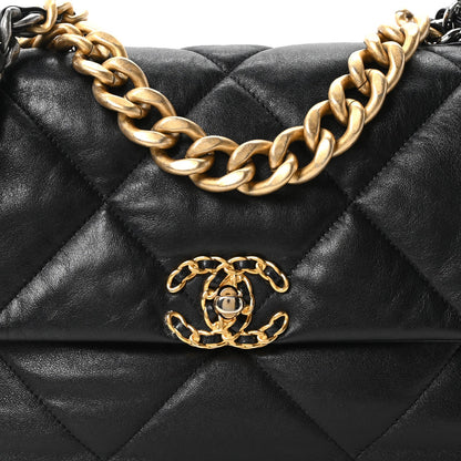 Large Quilted Goatskin Flap Shoulder Bag - Black