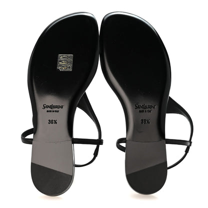 Saint Laurent Lambskin Women's Monogram Cassandra Slingback Flat Sandals 36.5 Black