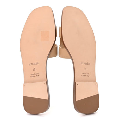 Hermes Box Calfskin Women's Oran Sandals 39 Camel