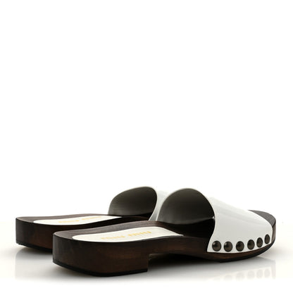 Miu Miu Patent Leather Women's Vernice Logo Slide Clogs 36 White