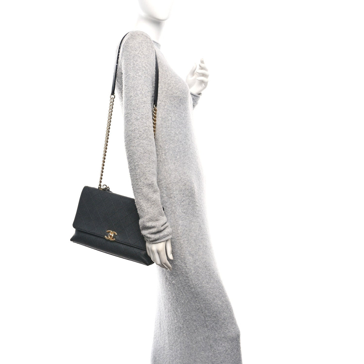 Caviar Flap Shoulder Bag - Black