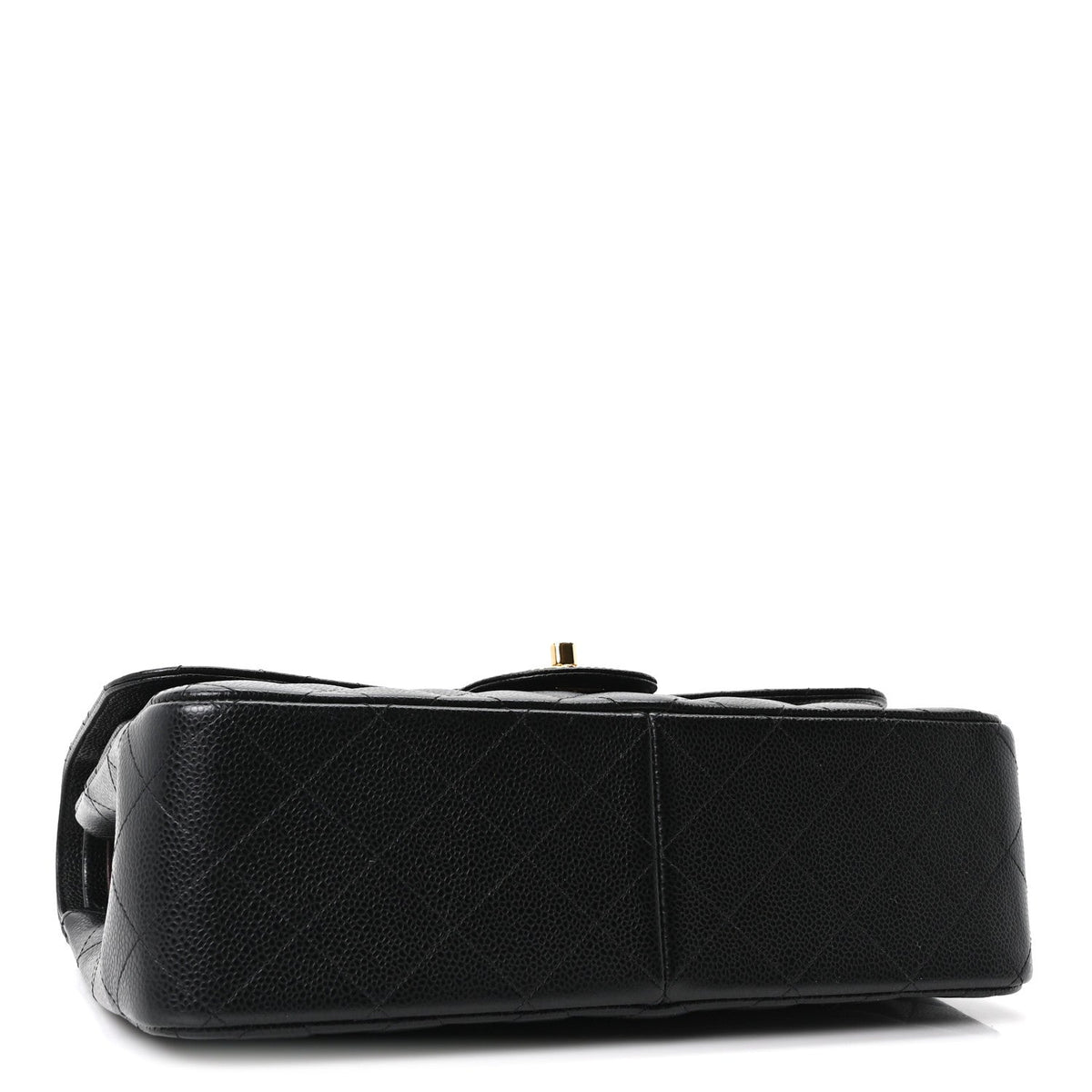Quilted Caviar Flap Shoulder Bag - Black