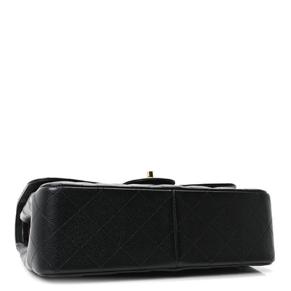 Quilted Caviar Flap Shoulder Bag - Black