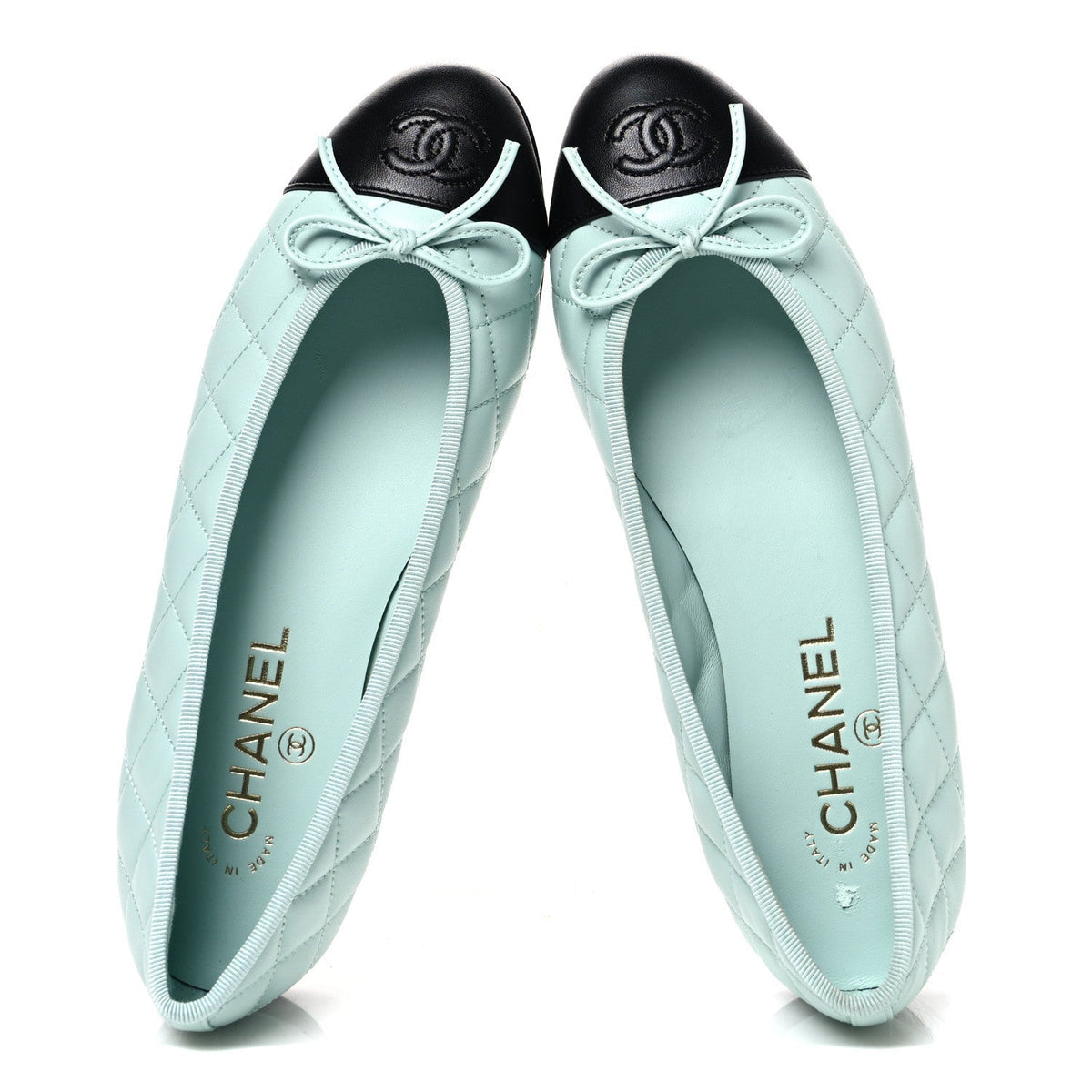 Chanel Quilted CC Cap Toe Women's Ballerina Flats Light Blue