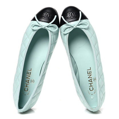 Chanel Quilted CC Cap Toe Women's Ballerina Flats Light Blue