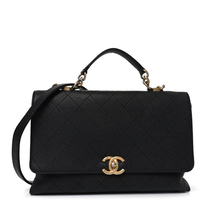 Caviar Flap Shoulder Bag - Black
