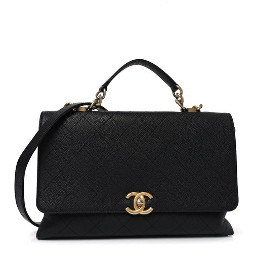 Caviar Flap Shoulder Bag - Black