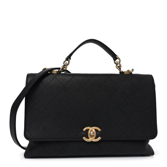 Caviar Flap Shoulder Bag - Black