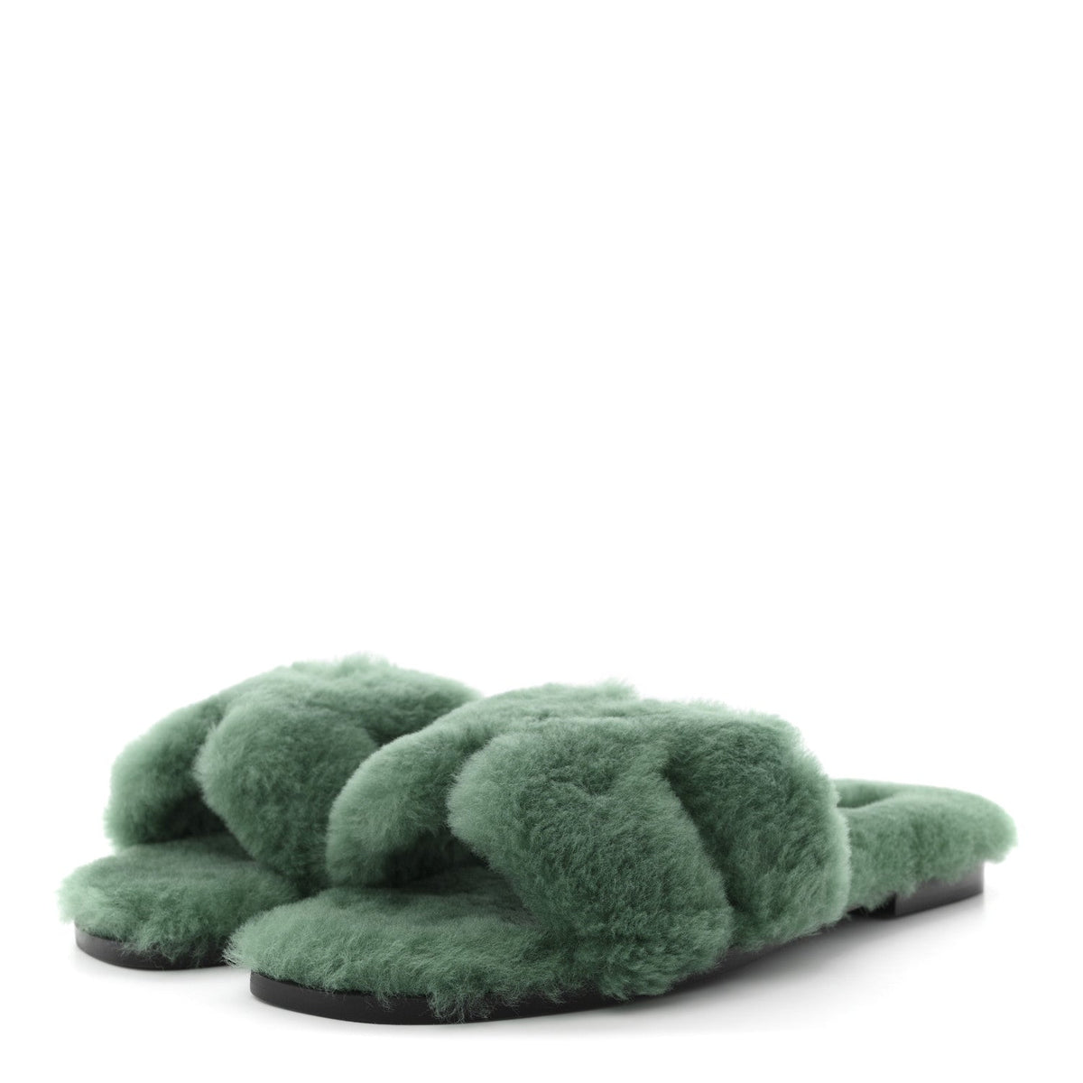 Hermes Woolskin Women's Oran Sandals 37.5 Vert Anglais