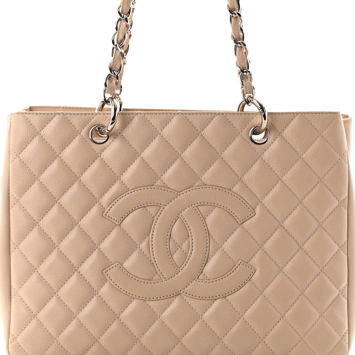Quilted Caviar Tote Bag - Beige