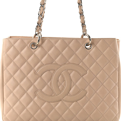 Quilted Caviar Tote Bag - Beige