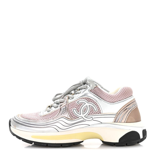 Fabric Laminated Calfskin Stretch CC Sneakers Purple Silver