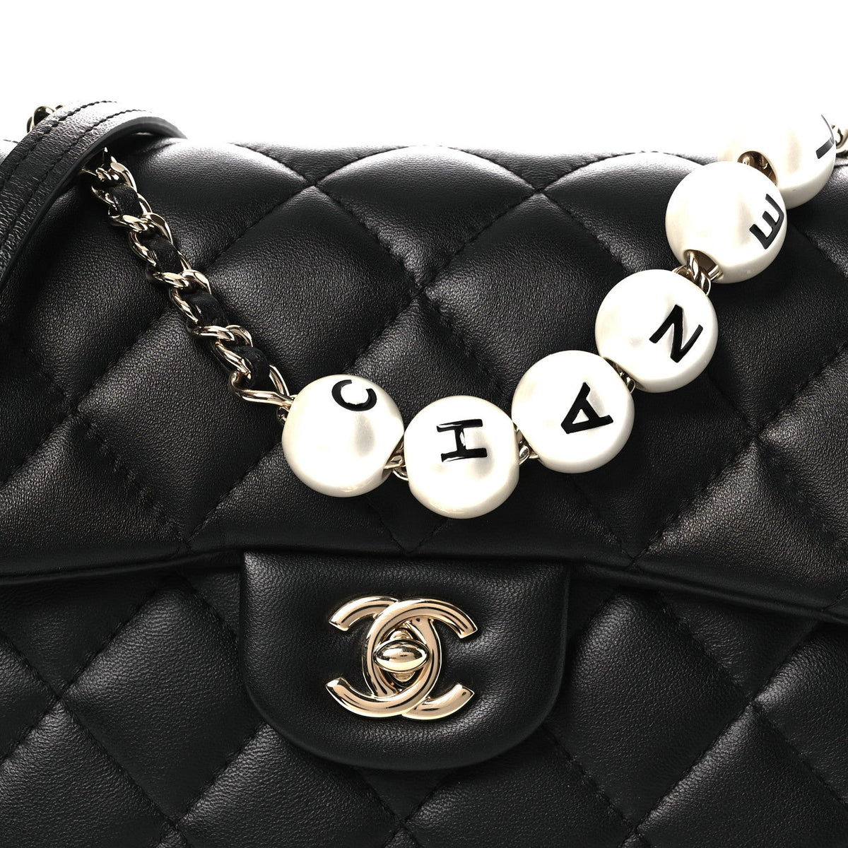 Small Quilted Lambskin Flap Shoulder Bag - Black
