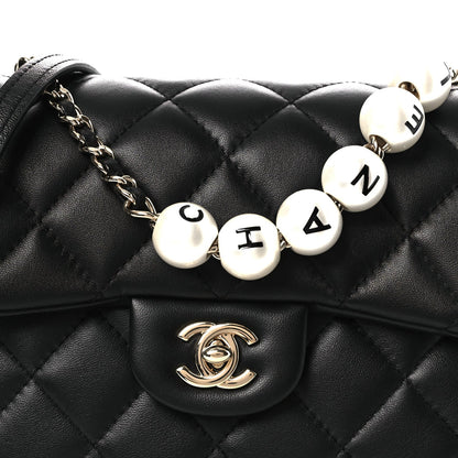 Small Quilted Lambskin Flap Shoulder Bag - Black