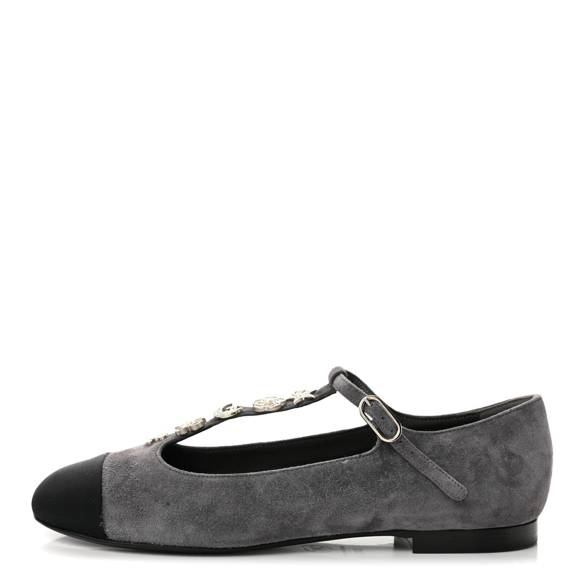 Suede Grosgrain Crystal Pearl Crystal Cap Toe T Strap CC Mary Jane Fla