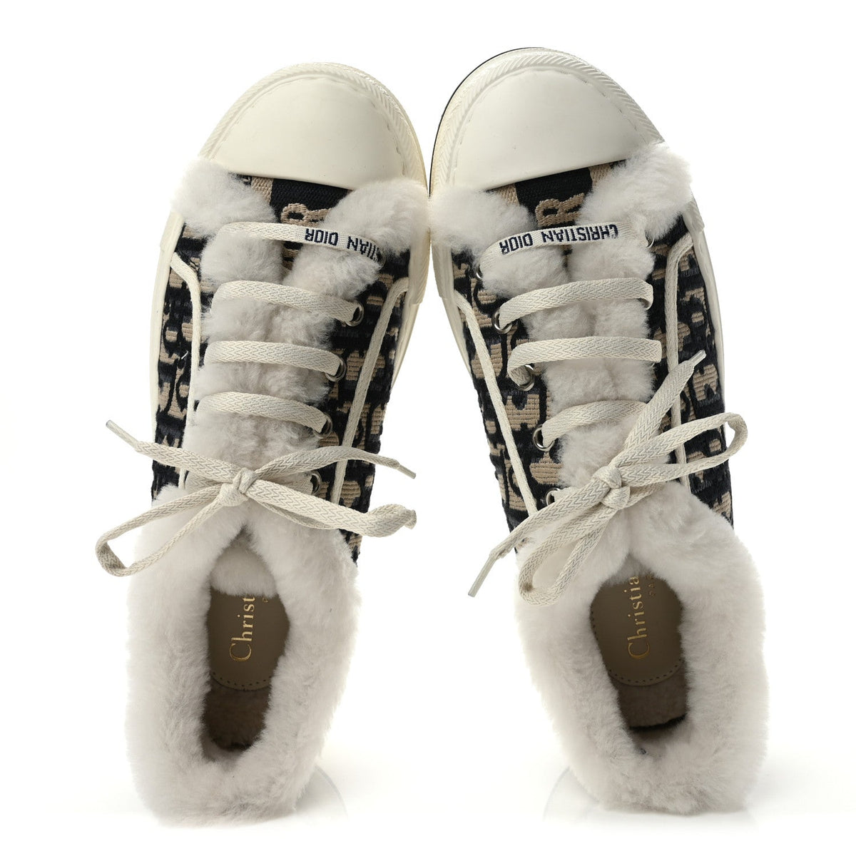 Christian Dior Canvas Shearling Women's Walk'N'Dior Platform Sneakers 39 Deep Blue