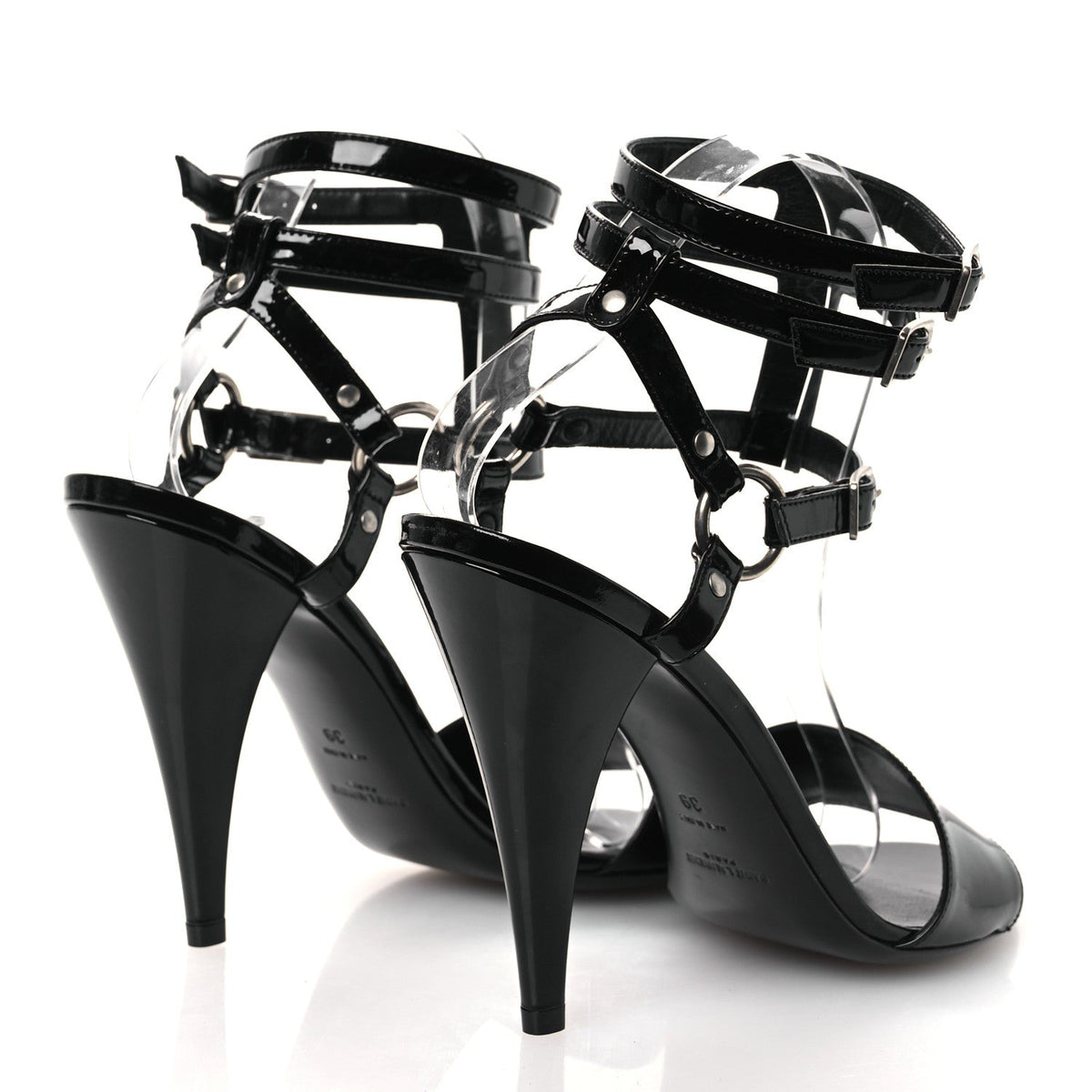 Saint Laurent Patent Calfskin Women's Fetish 105 Sandal 39 Black