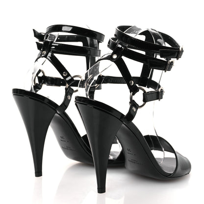 Saint Laurent Patent Calfskin Women's Fetish 105 Sandal 39 Black