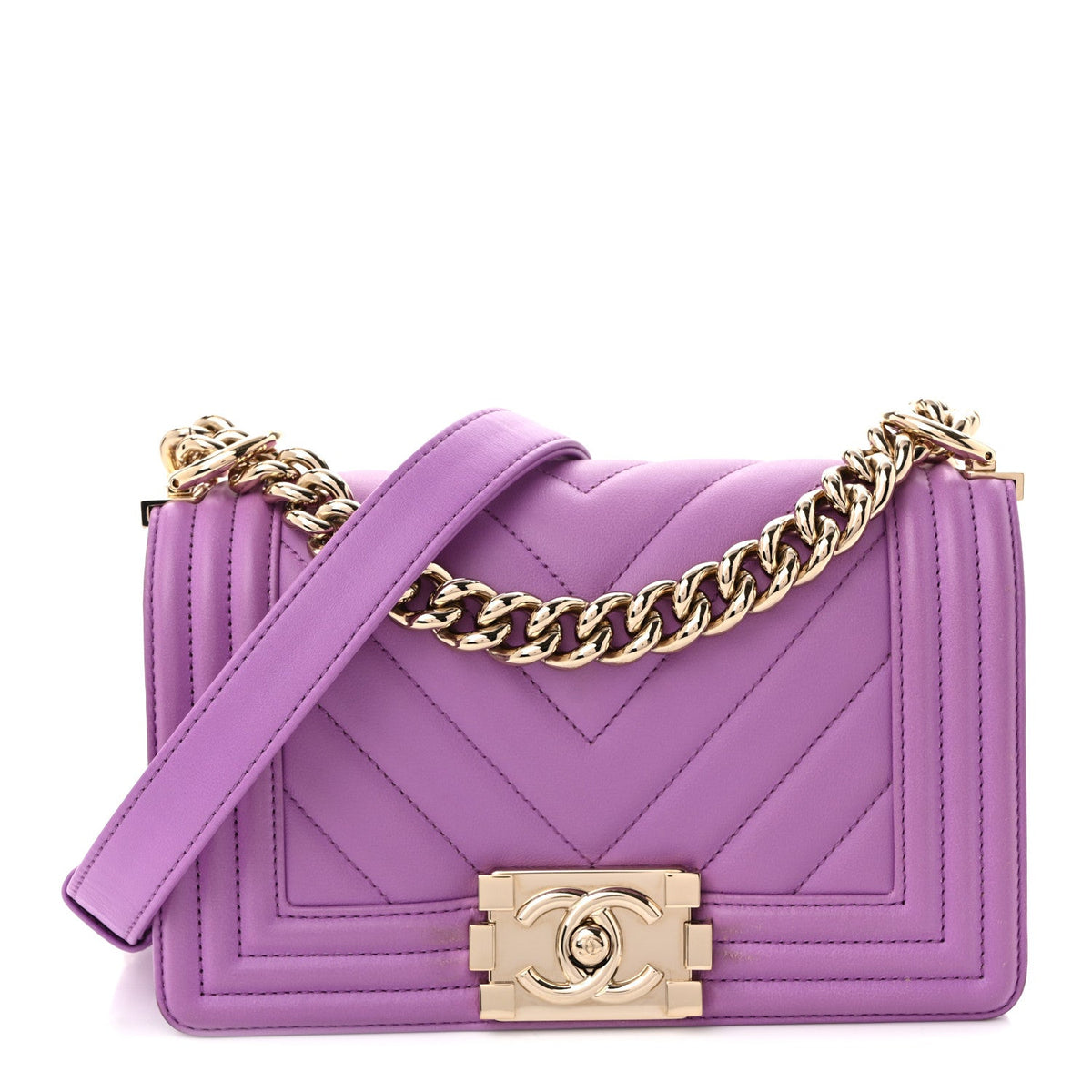 Small Quilted Lambskin Flap Shoulder Bag - Purple