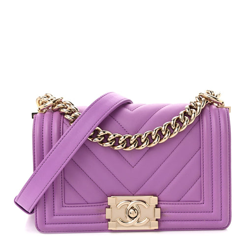 Small Quilted Lambskin Flap Shoulder Bag - Purple