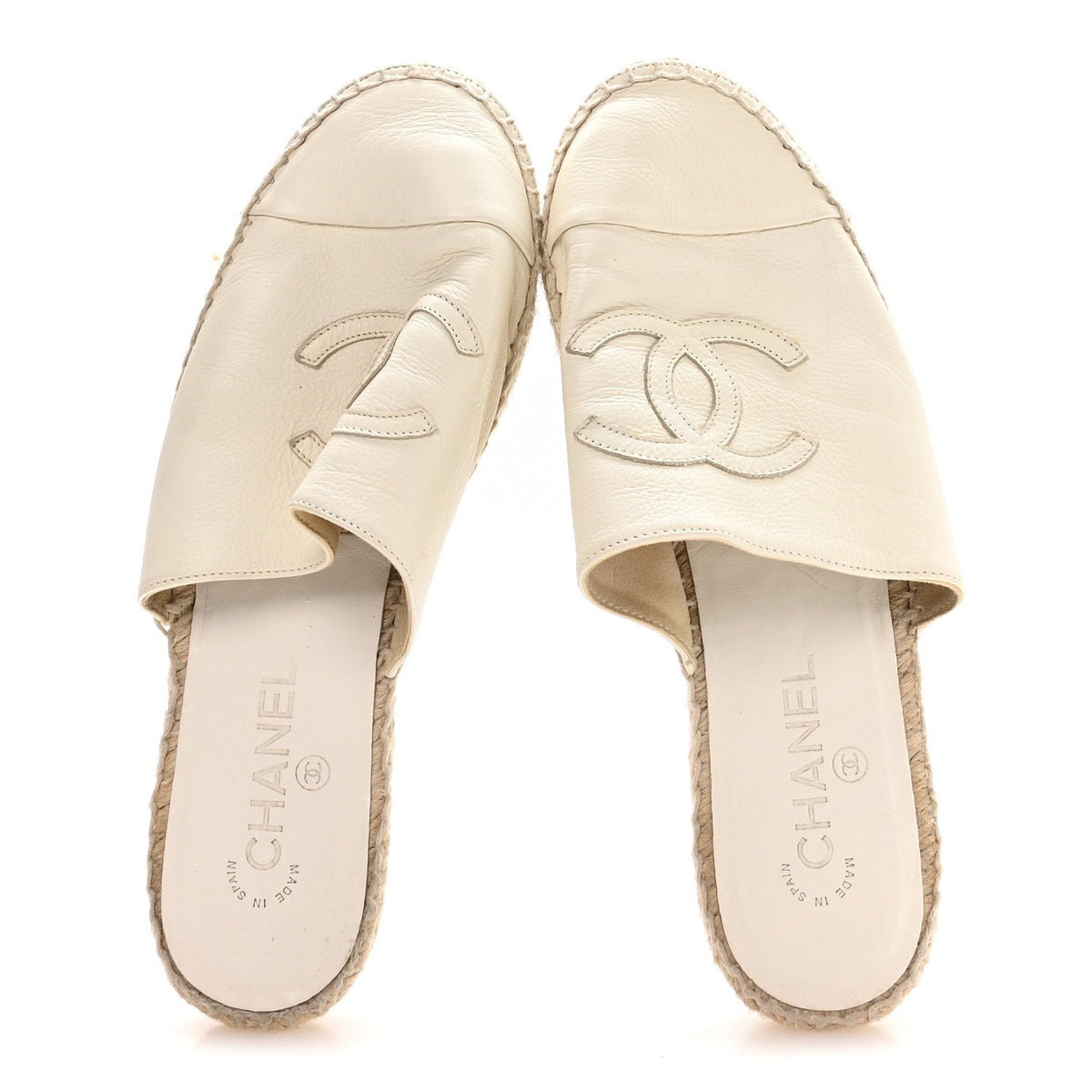 Chanel Calfskin Women's CC Espadrille Mules 40 Ivory