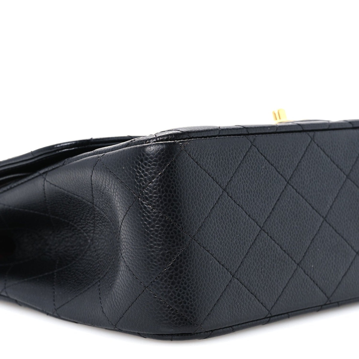 Quilted Caviar Flap Shoulder Bag - Black