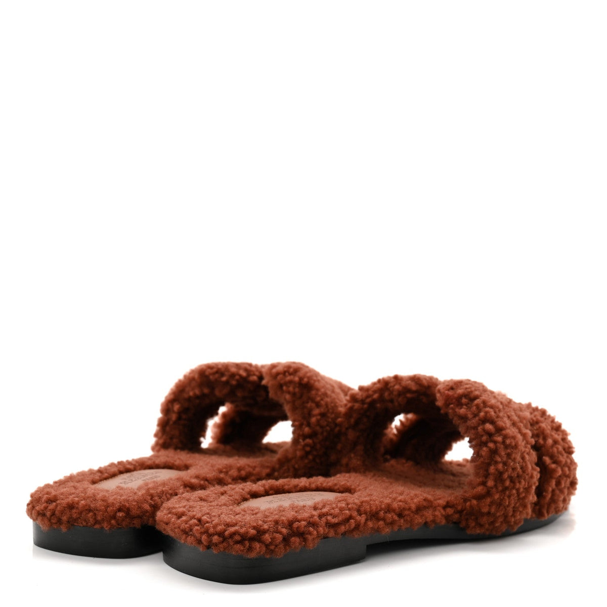 Hermes Woolskin Women's Oran Sandals 37 Cognac