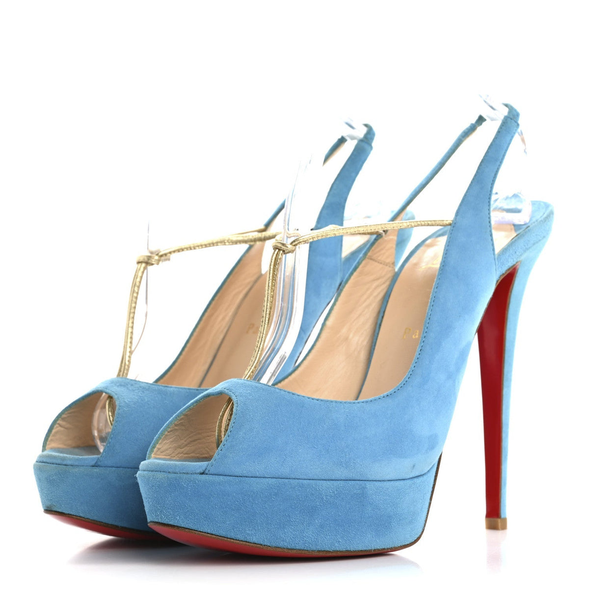 Christian Louboutin Veau Velours Spritney 100 Women's Peep Toe Pumps Blue