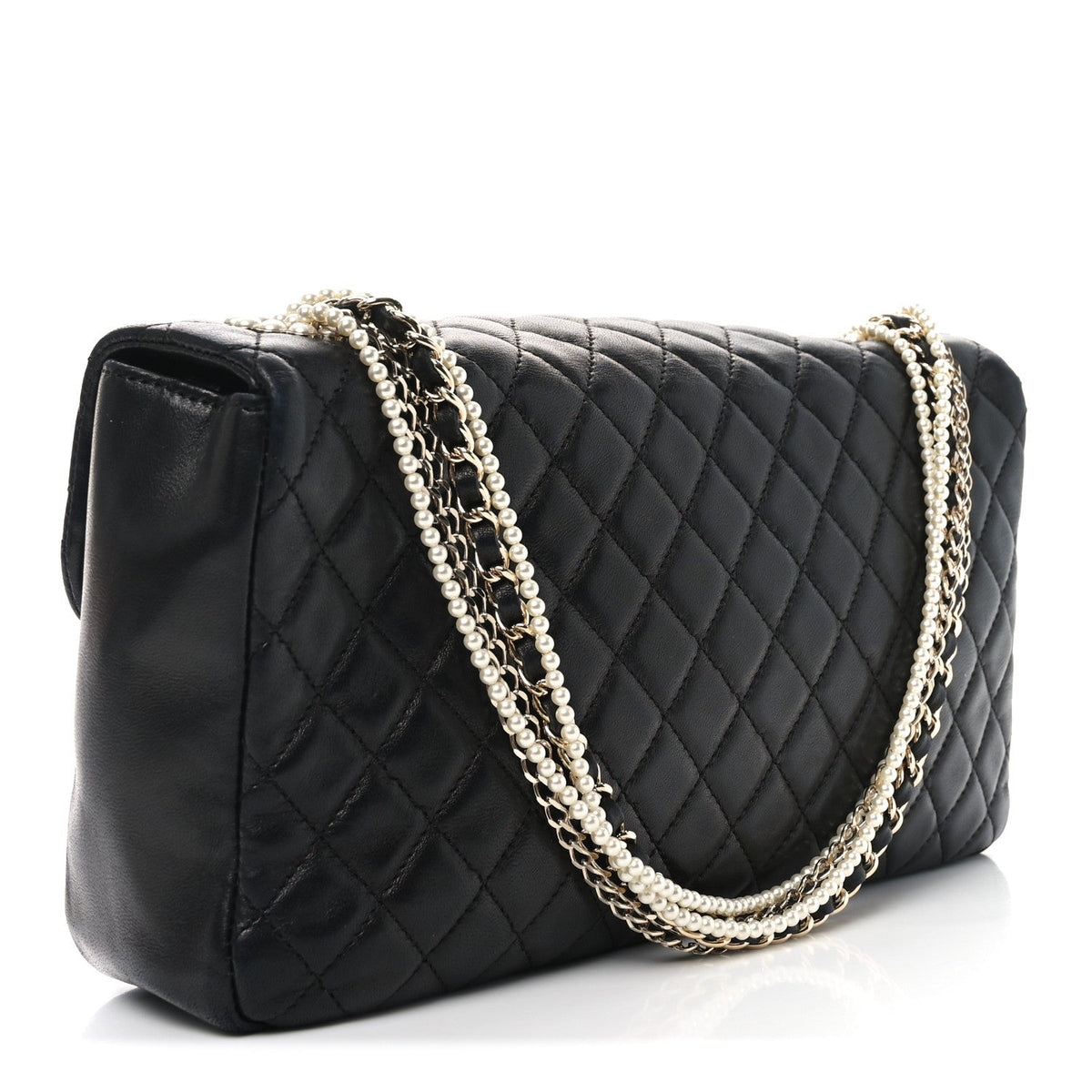 Medium Quilted Lambskin Flap Shoulder Bag - Black
