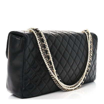 Medium Quilted Lambskin Flap Shoulder Bag - Black