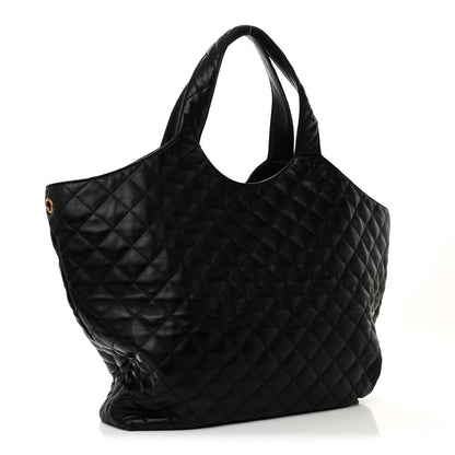 Maxi Quilted Lambskin Tote Bag - Black