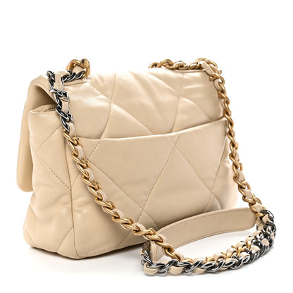 Medium Quilted Lambskin Flap Shoulder Bag - Beige