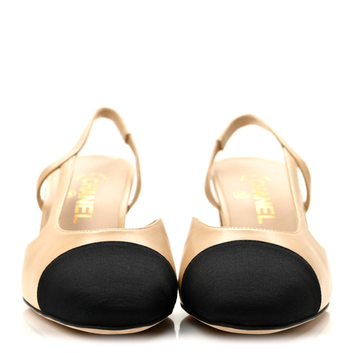 Chanel Goatskin Grosgrain CC Cap Toe Women's Slingback Pumps