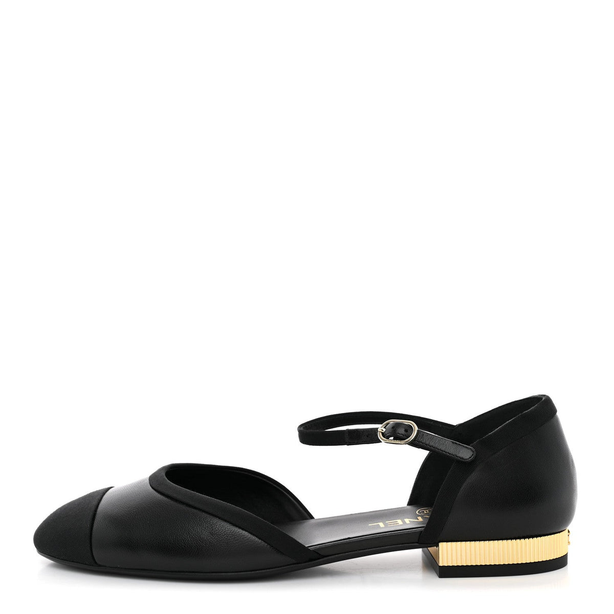 Lambskin Grosgrain Cap Toe Mary Jane Flats Black