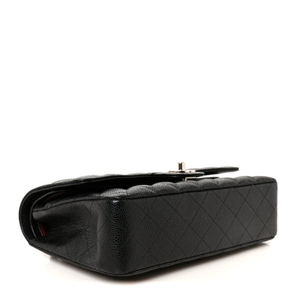 Medium Quilted Caviar Flap Shoulder Bag - Black