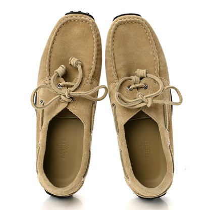 Hermès Suede Calfskin Women's Member Lazy Loafers 39.5 Beige Albatre