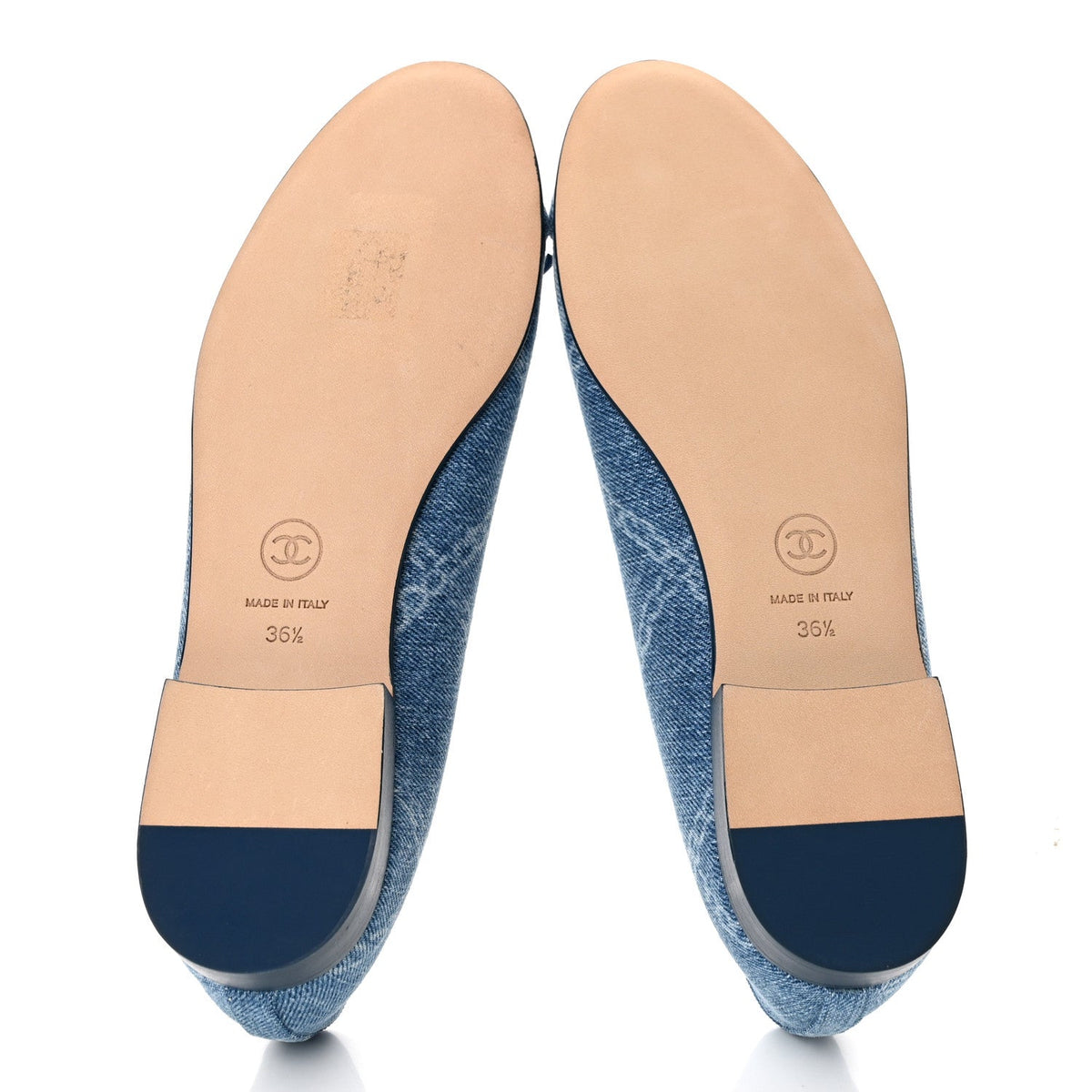 Chanel Denim Printed Cap Toe Women's Ballerina Flats