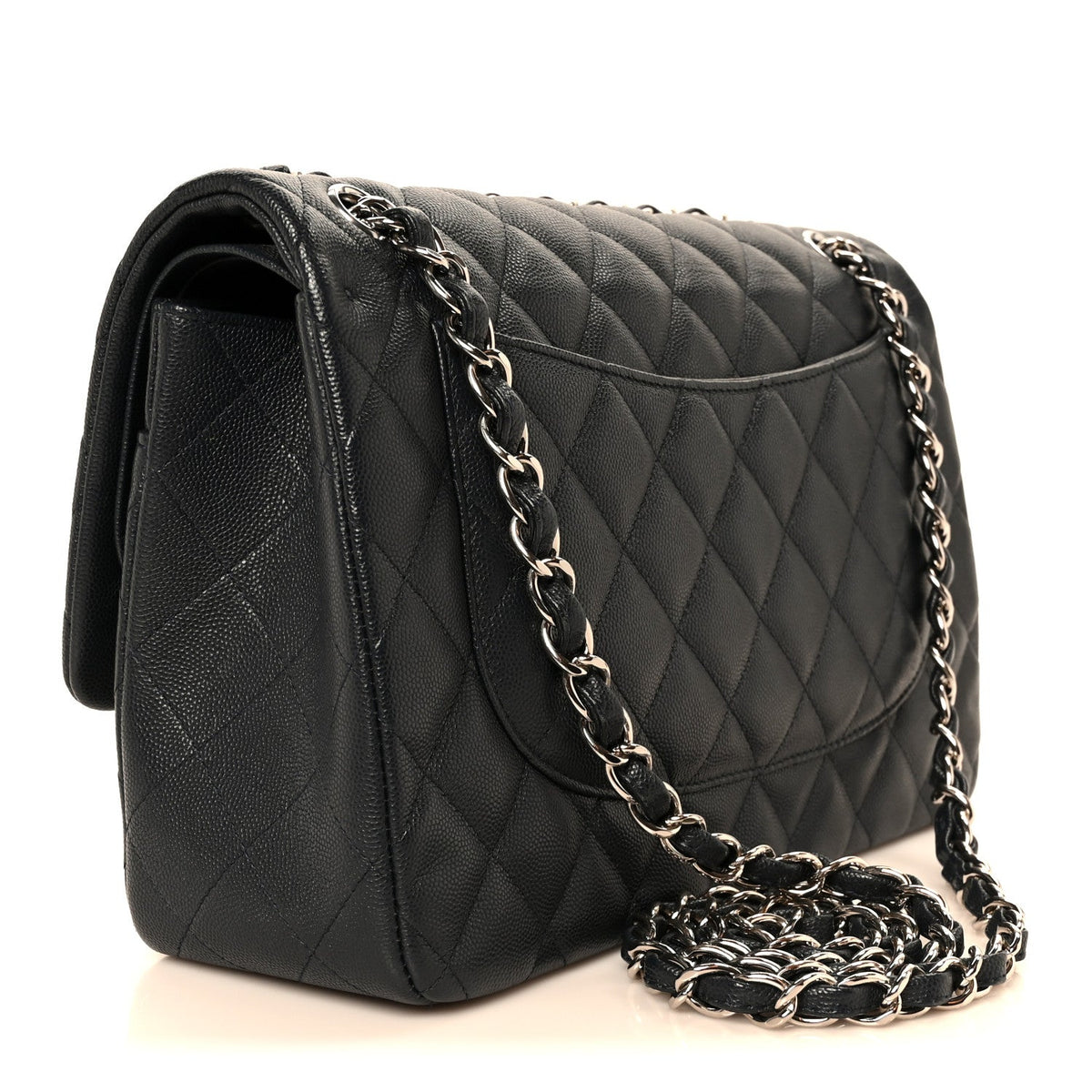 Quilted Caviar Flap Shoulder Bag - Blue