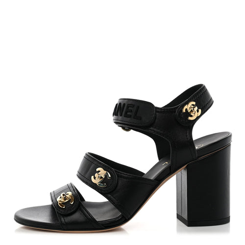 Lambskin CC Turnlock Sandals Black
