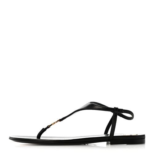 Saint Laurent Lambskin Women's Monogram Cassandra Slingback Flat Sandals 36.5 Black