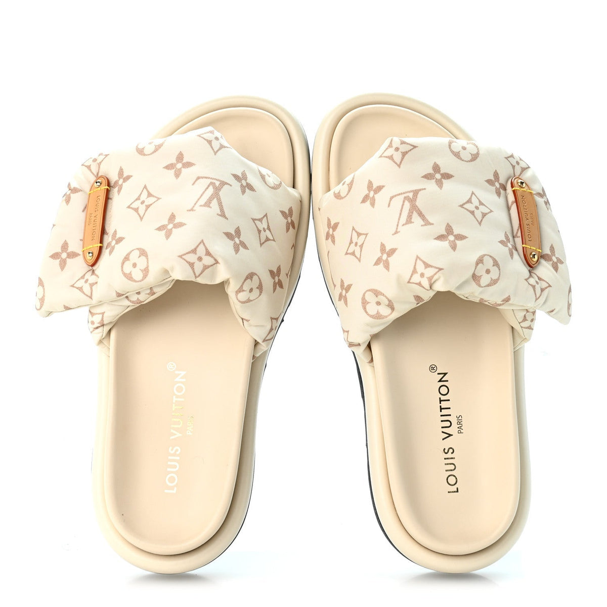 Louis Vuitton Nylon Monogram Women's Pool Pillow Comfort Mules 41 Dune Beige