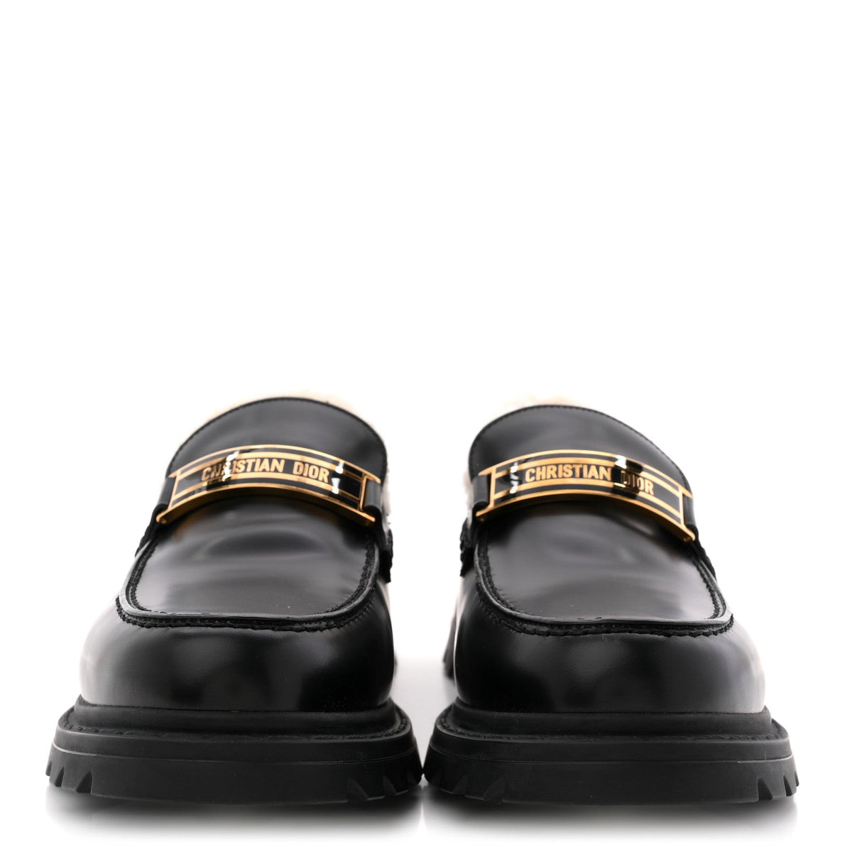 Christian Dior Brushed Calfskin Shearling Women's Dior Code Loafers 41 Black
