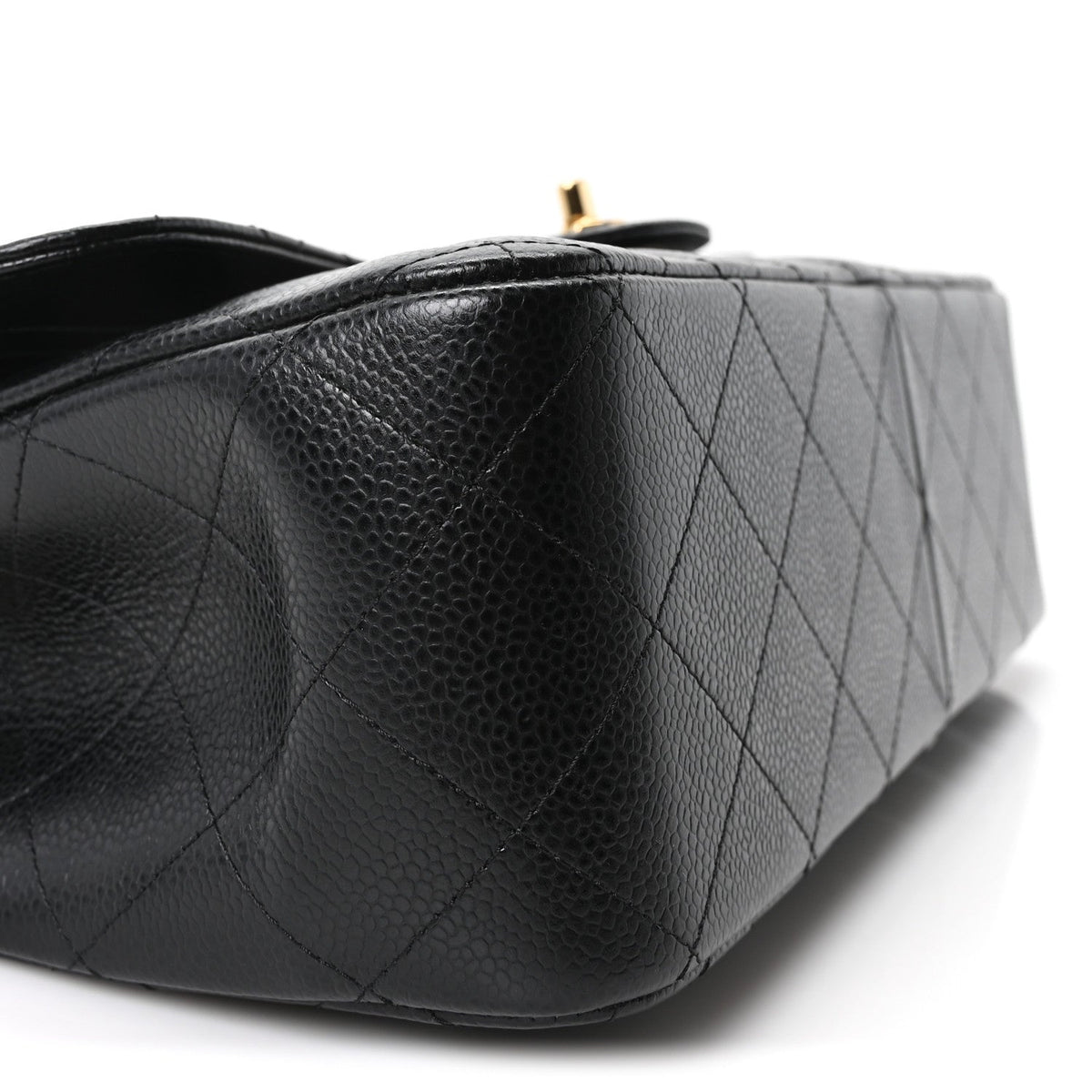 Quilted Caviar Flap Shoulder Bag - Black