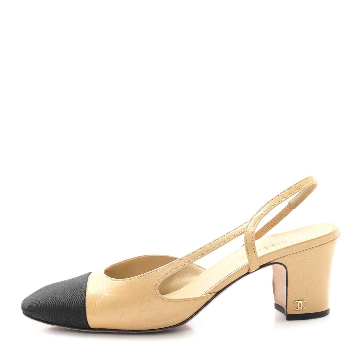 Goatskin Grosgrain Cap Toe CC Slingback Pumps Beige Black