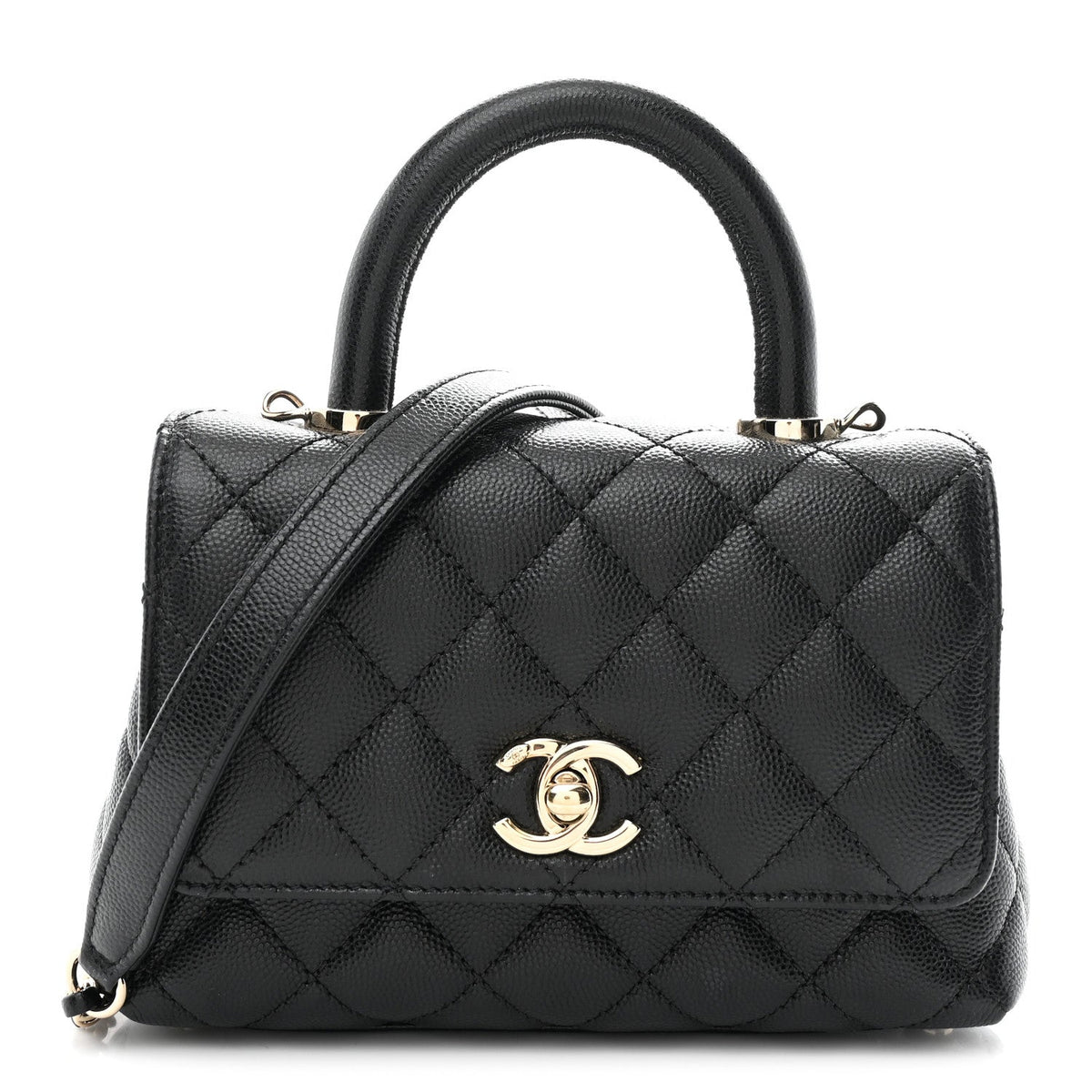 Mini Quilted Caviar Flap Shoulder Bag - Black