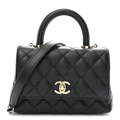 Mini Quilted Caviar Flap Shoulder Bag - Black