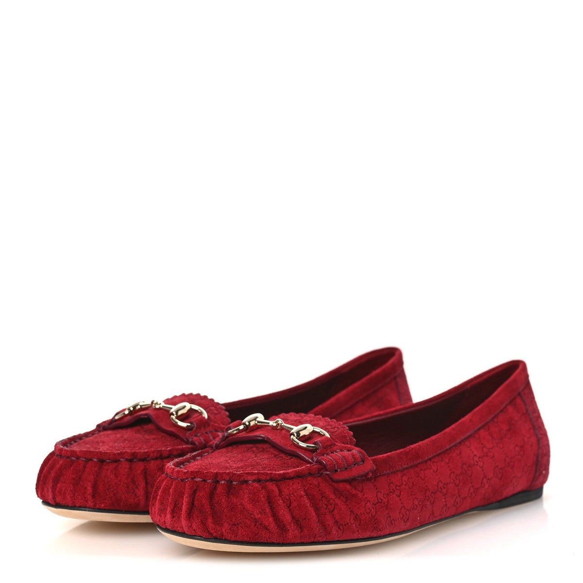 Gucci Suede Micro GG Women's Kensington Moccasin Loafers 37 Rosso Ancora