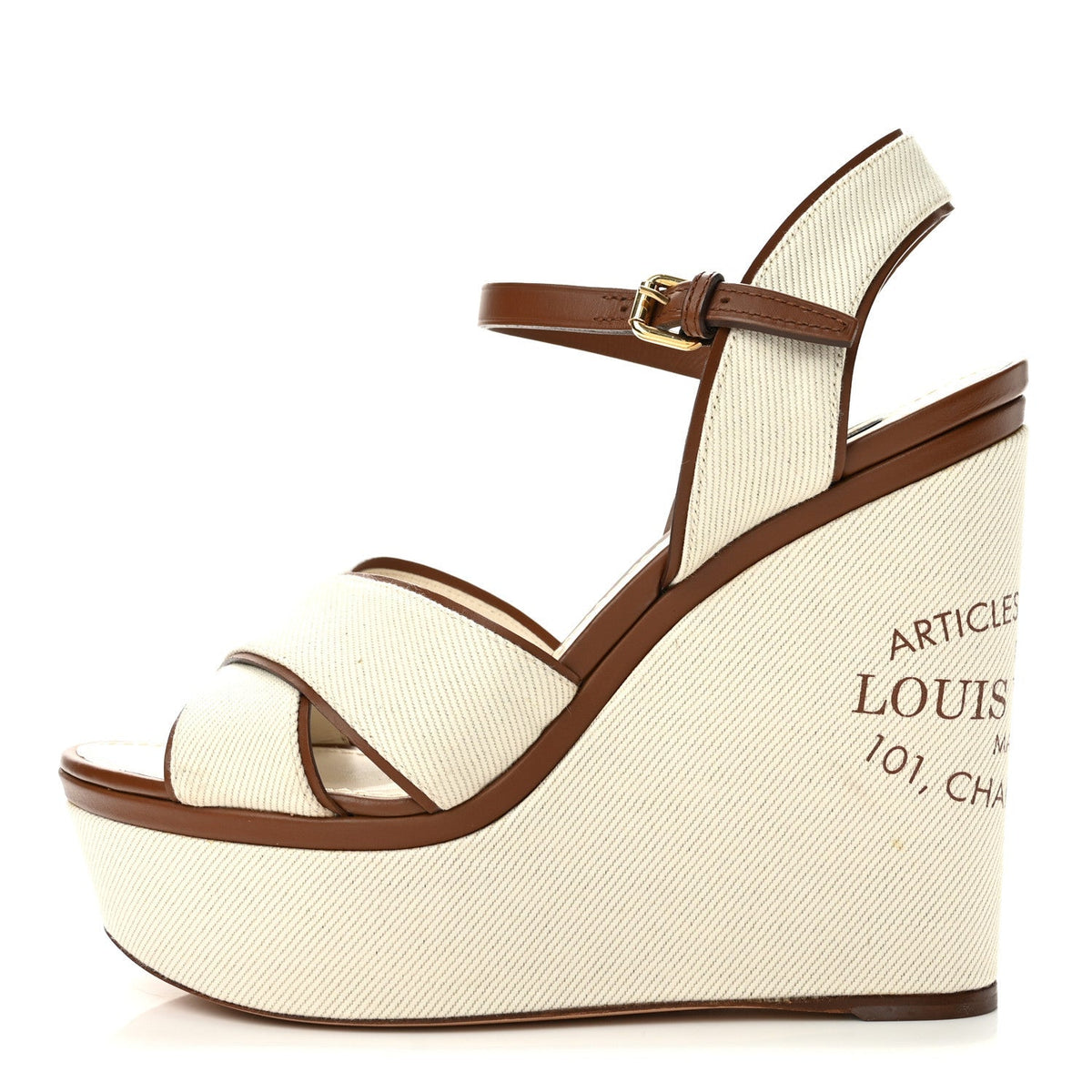 Louis Vuitton Denim Women's Articles de Voyage Wedges 38.5 Ecru